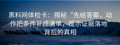 黑料网体检卡：揭秘“先给答案，动作把条件补成清单，提示证据落地”背后的真相